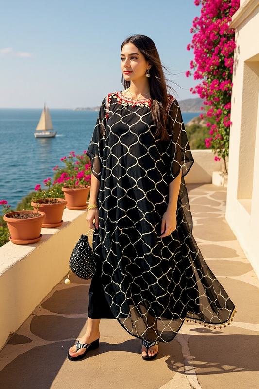 Black Kaftan with Mukaish & Zardozi