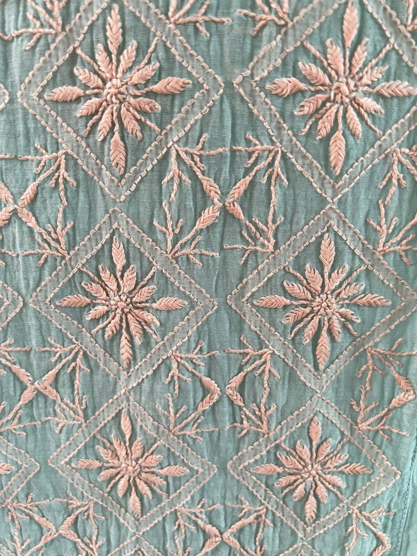 Sea Green Mul Chanderi Anarkali – Hand-Embroidered Chikankari & Haath Jaali Work