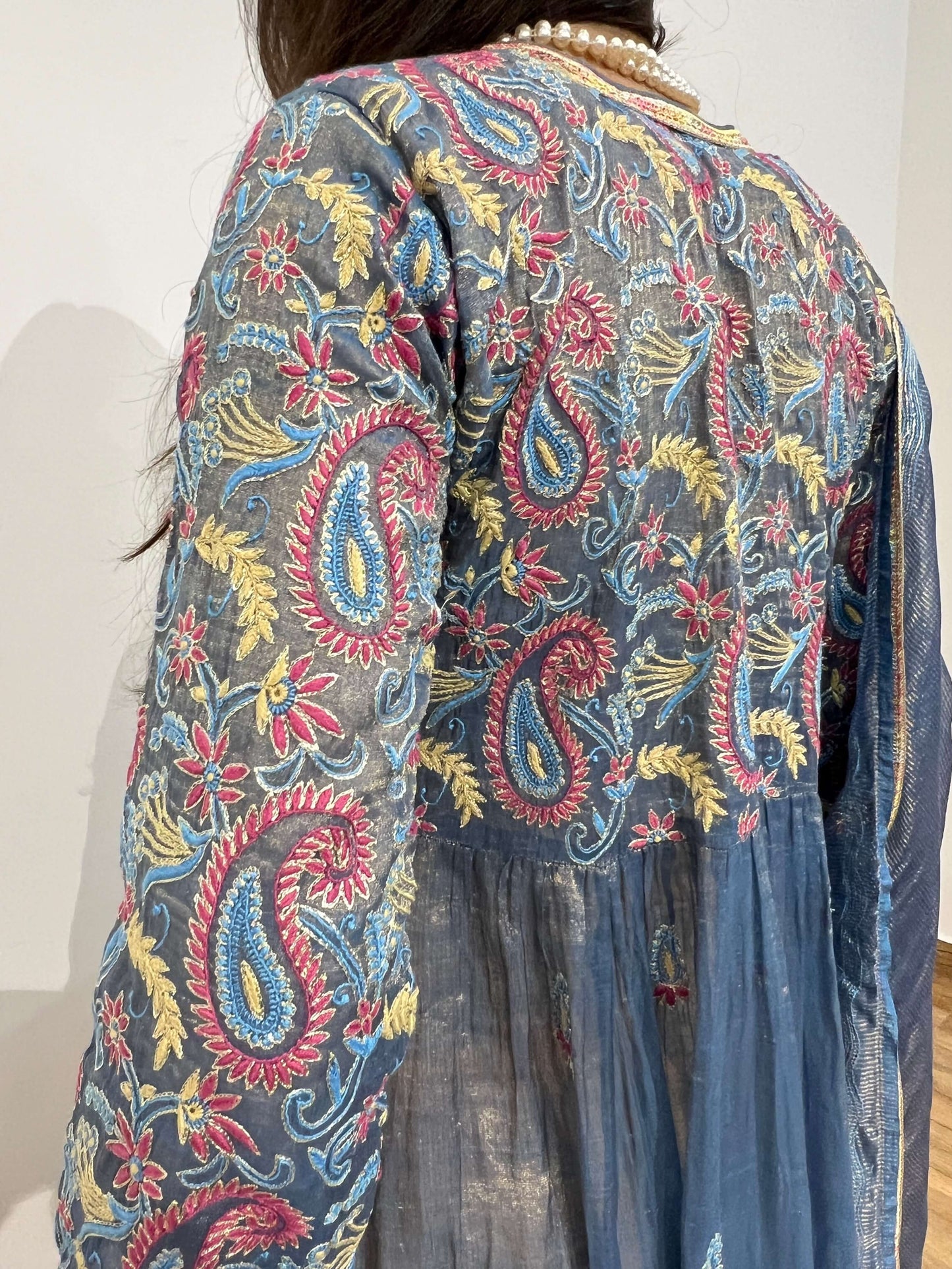 Persian Blue Tissue Chanderi Peshwaz