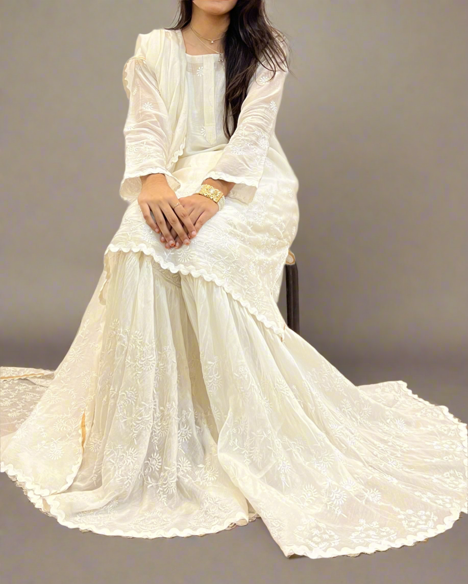 Pure Chanderi Silk Lucknowi Gharara with Chikankari