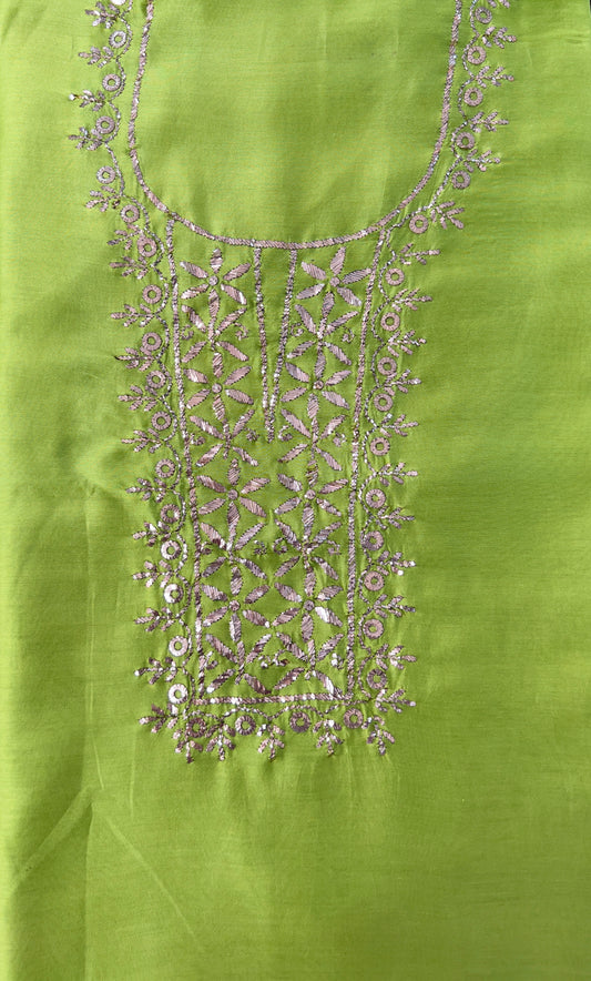 Chanderi Mukaish Kurta - Lime Green