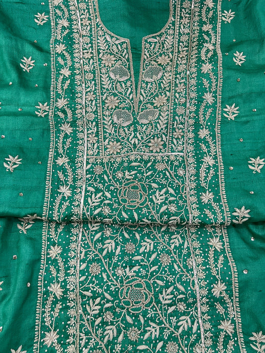 Pure Tussar Silk Chikankari with Embellishments | Eternal Craftsmanship