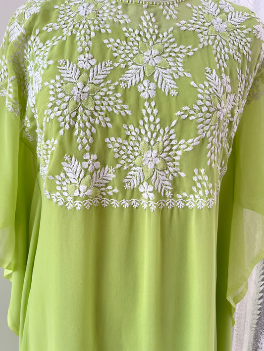 Lime Green Kaftan with Chikankari