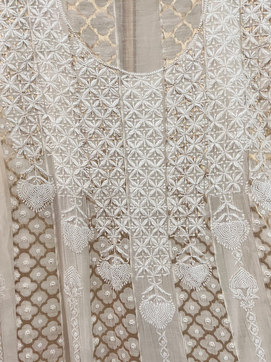 Mul Chanderi Chikankari Anarkali with Pearls, Sequins and Zari | Dyeable Custom Colour | ShaSumz Chikankari