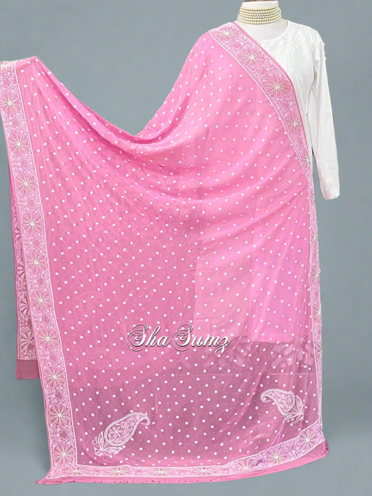 English Rose Pure Georgette Dupatta with Chikankari & Embellishments