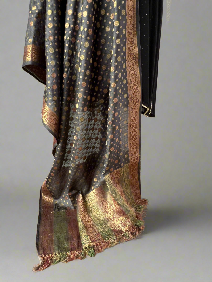 Black Banarsi Tussar Silk Dupatta