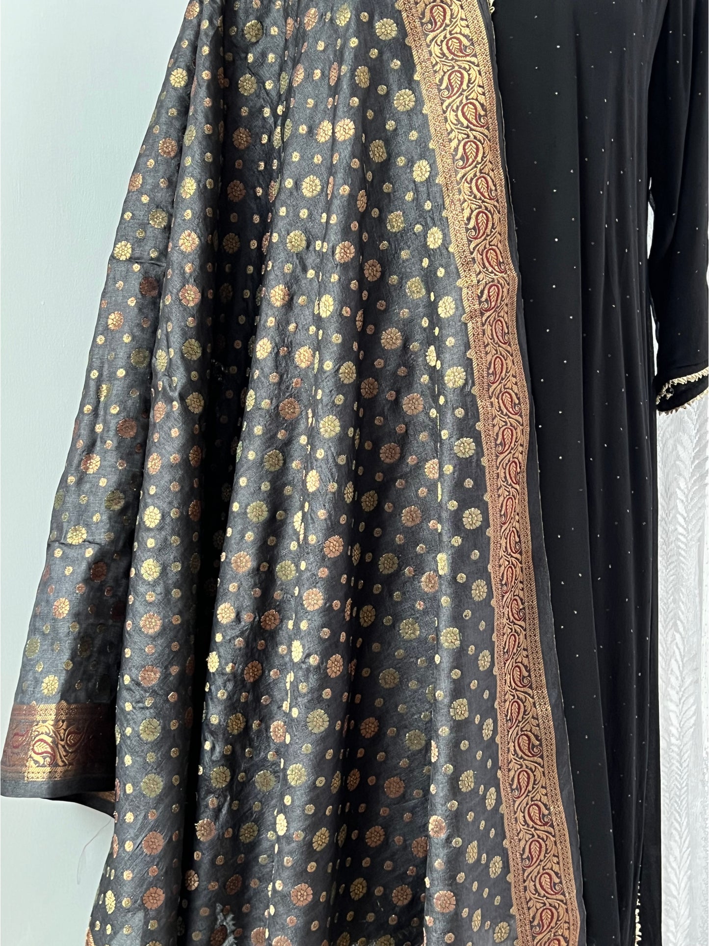 Black Banarsi Tussar Silk Dupatta