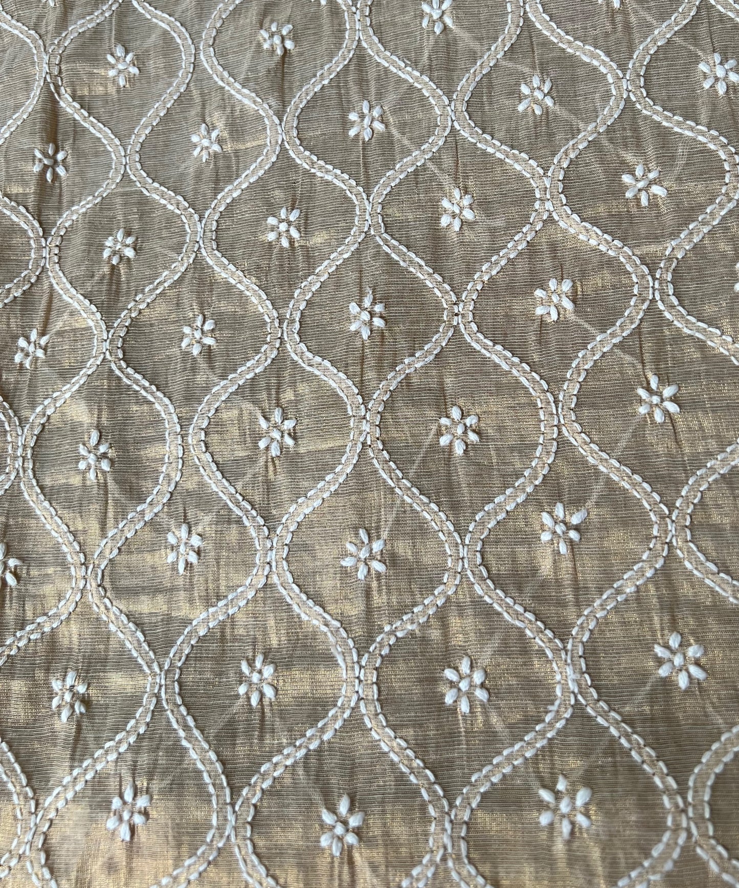 Close up of Embroidery of Chikankari Kurta for Men- Tissue Silk