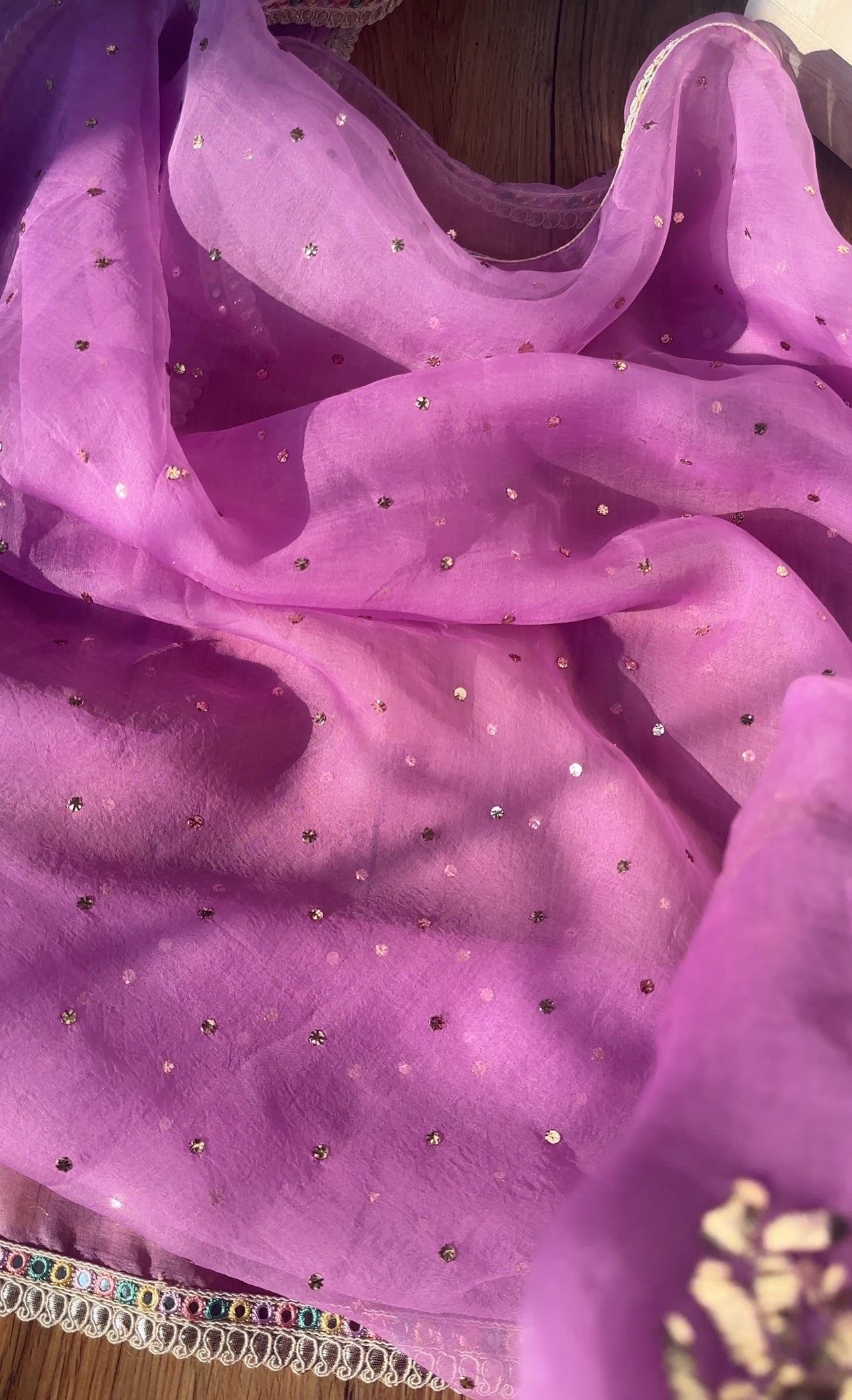 Lavender Purple Organza Suit with Mukaish