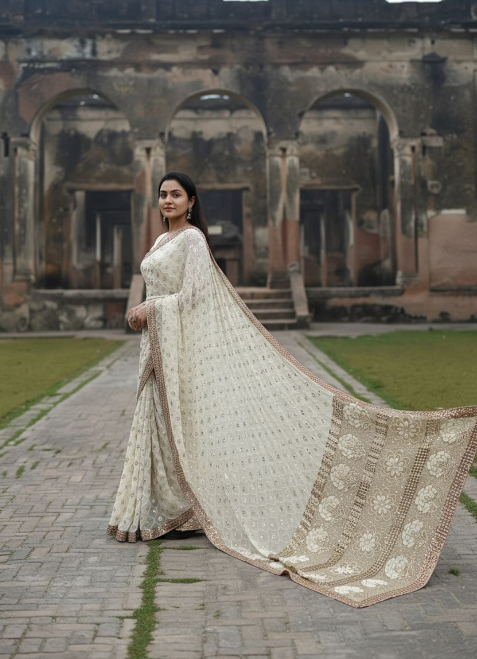 Mukaish and Pearls Saree - Pure Georgette