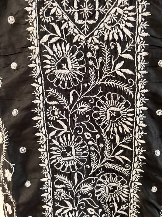 Chanderi Silk Kurta and Pants with Chikankari and Haath Jaali | Ready to Wear | With Lining