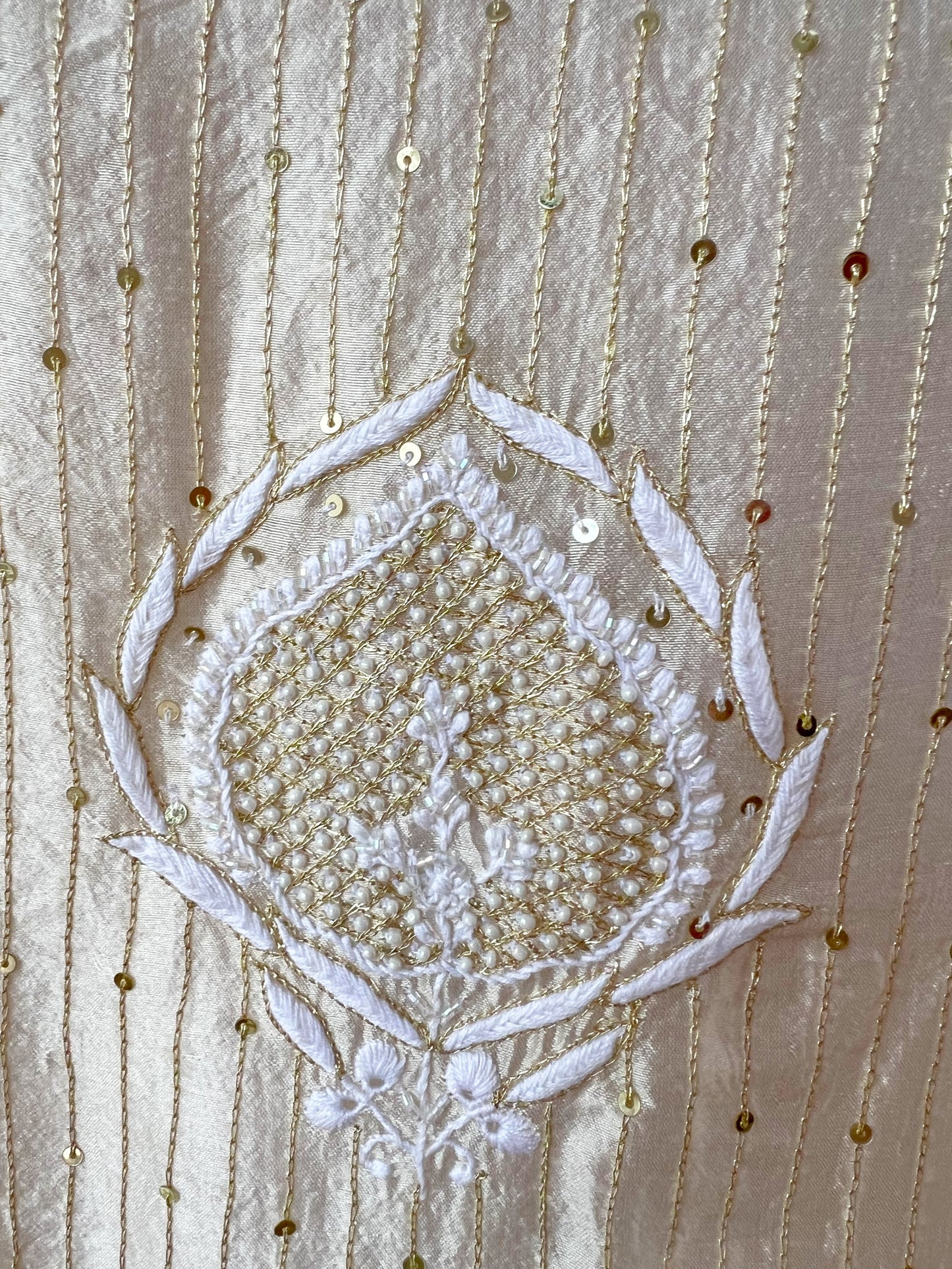 Pure Silk Chikankari Kurta with Embellishments sleeves close up