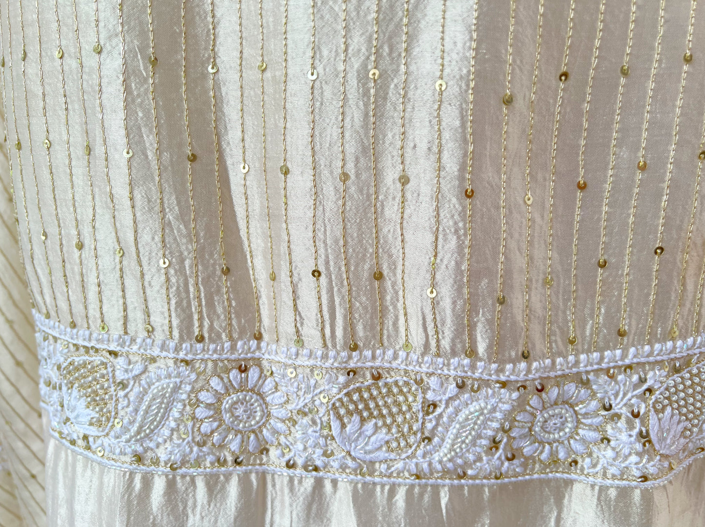 Pure Silk Chikankari Kurta with Embellishments Sleeves Border