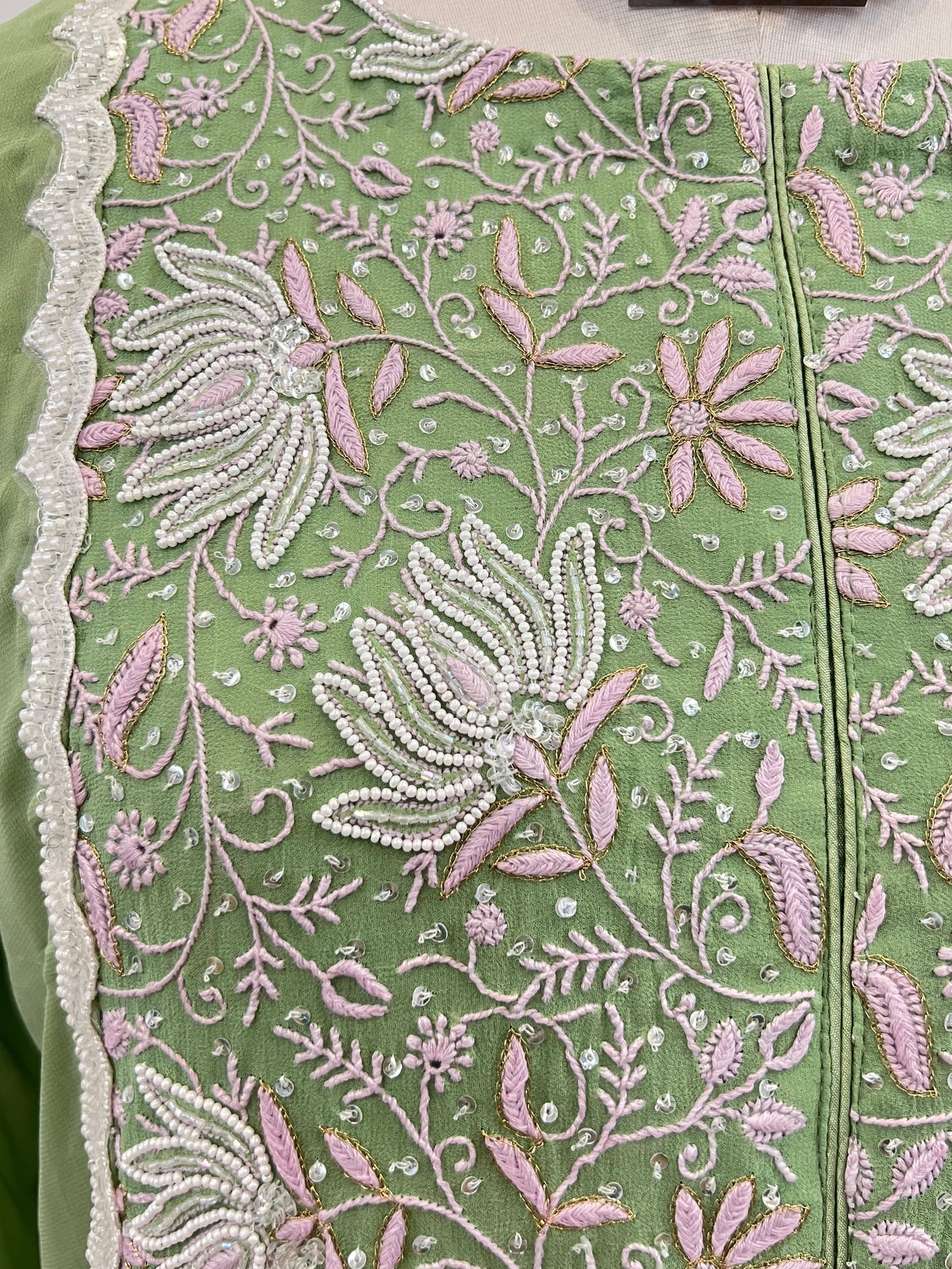 Sage Green Chikankari & Embellishments Suit Set