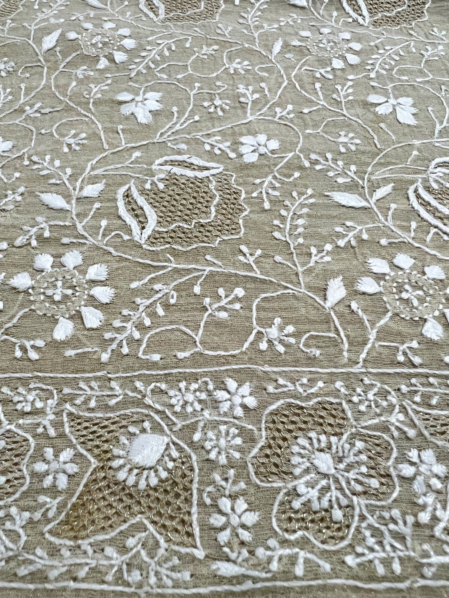 Tissue Chanderi Silk Blouse Fabric with Chikankari & Kasab Haath Jaali