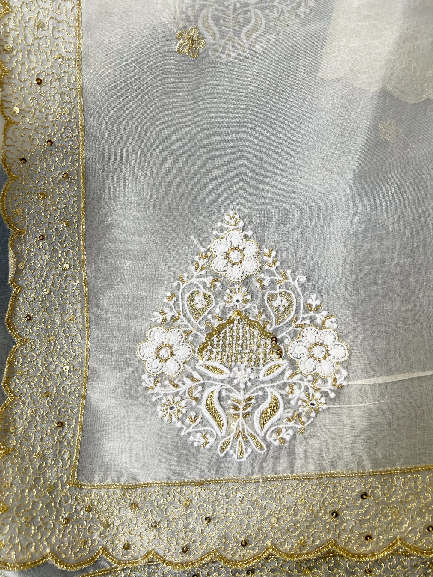 Pure Organza Silk Chikankari Dupatta
