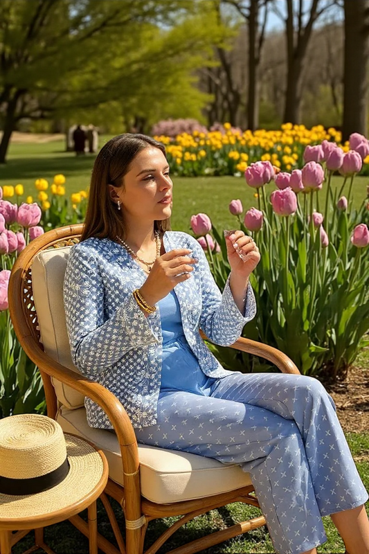 Sky Blue Chikankari Co-Ord Pants Set