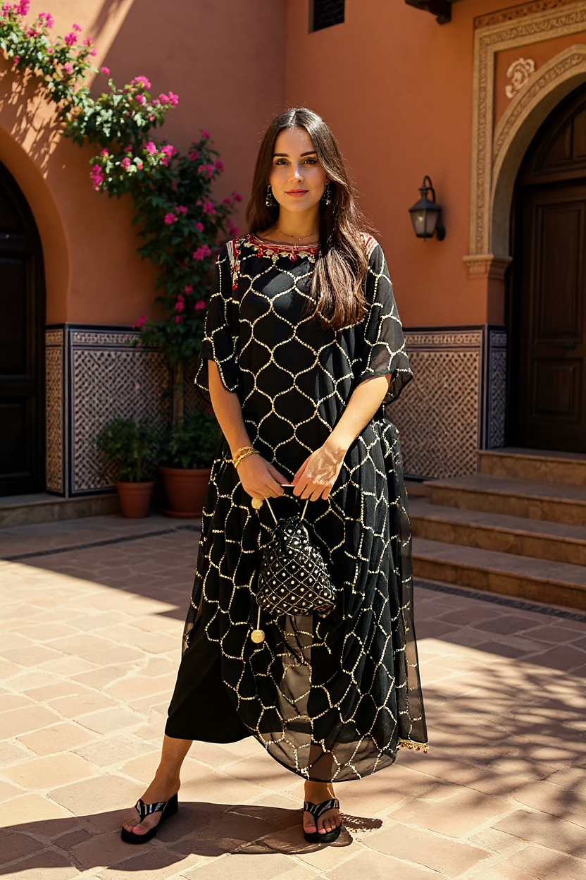 Black Kaftan with Mukaish & Zardozi