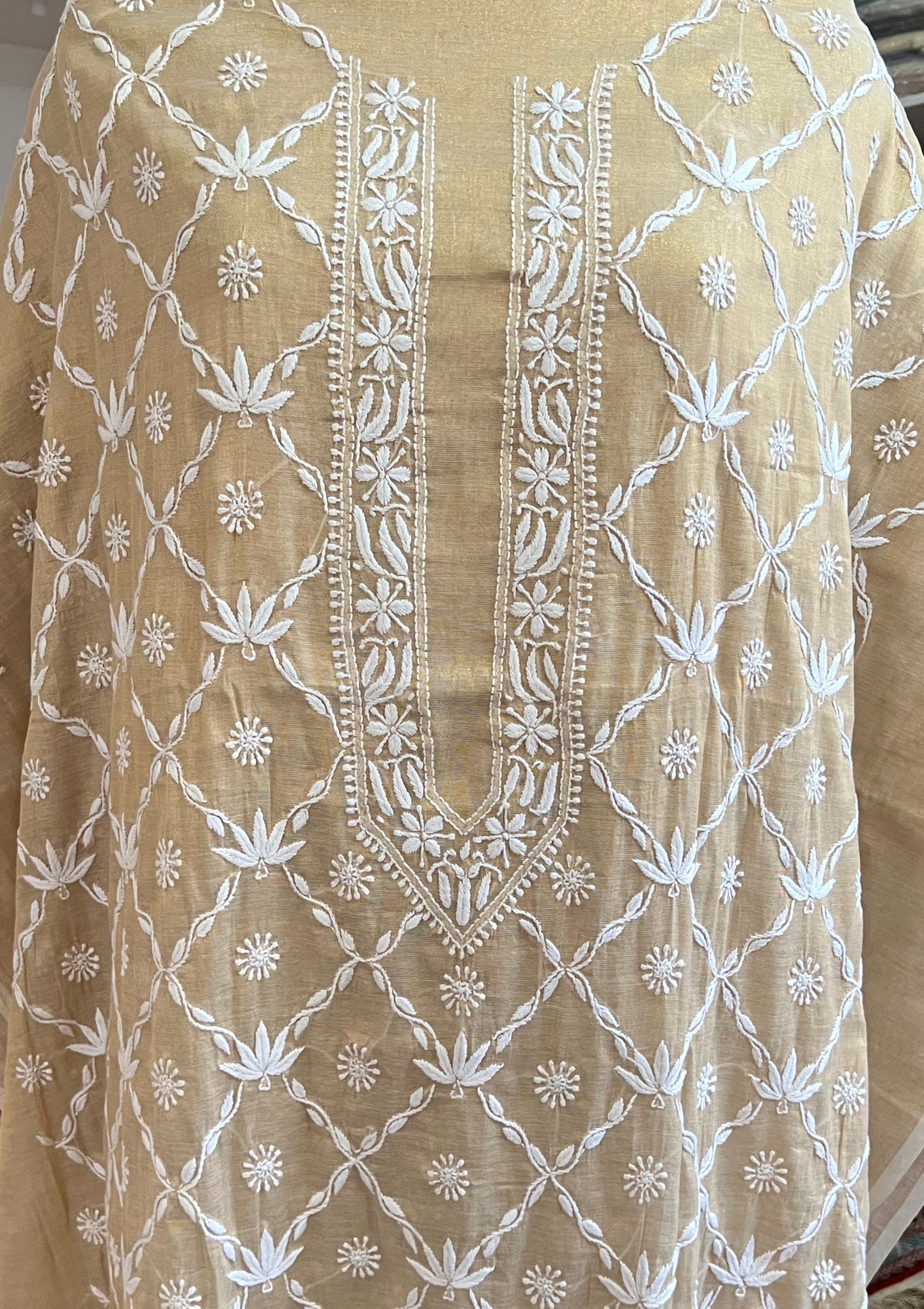 Full length photo of Chikankari Kurta for Men- Tissue Silk