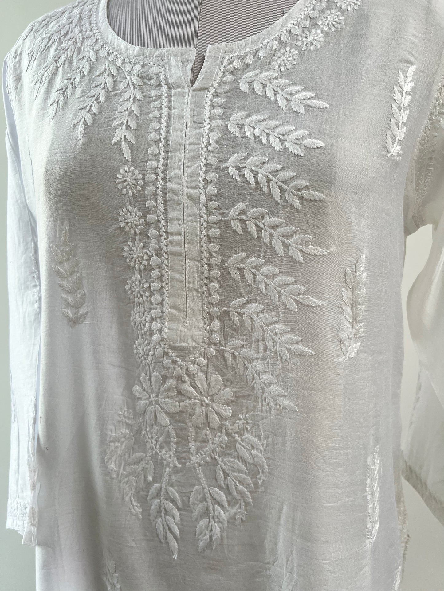 White Cotton Kurti with Chikankari