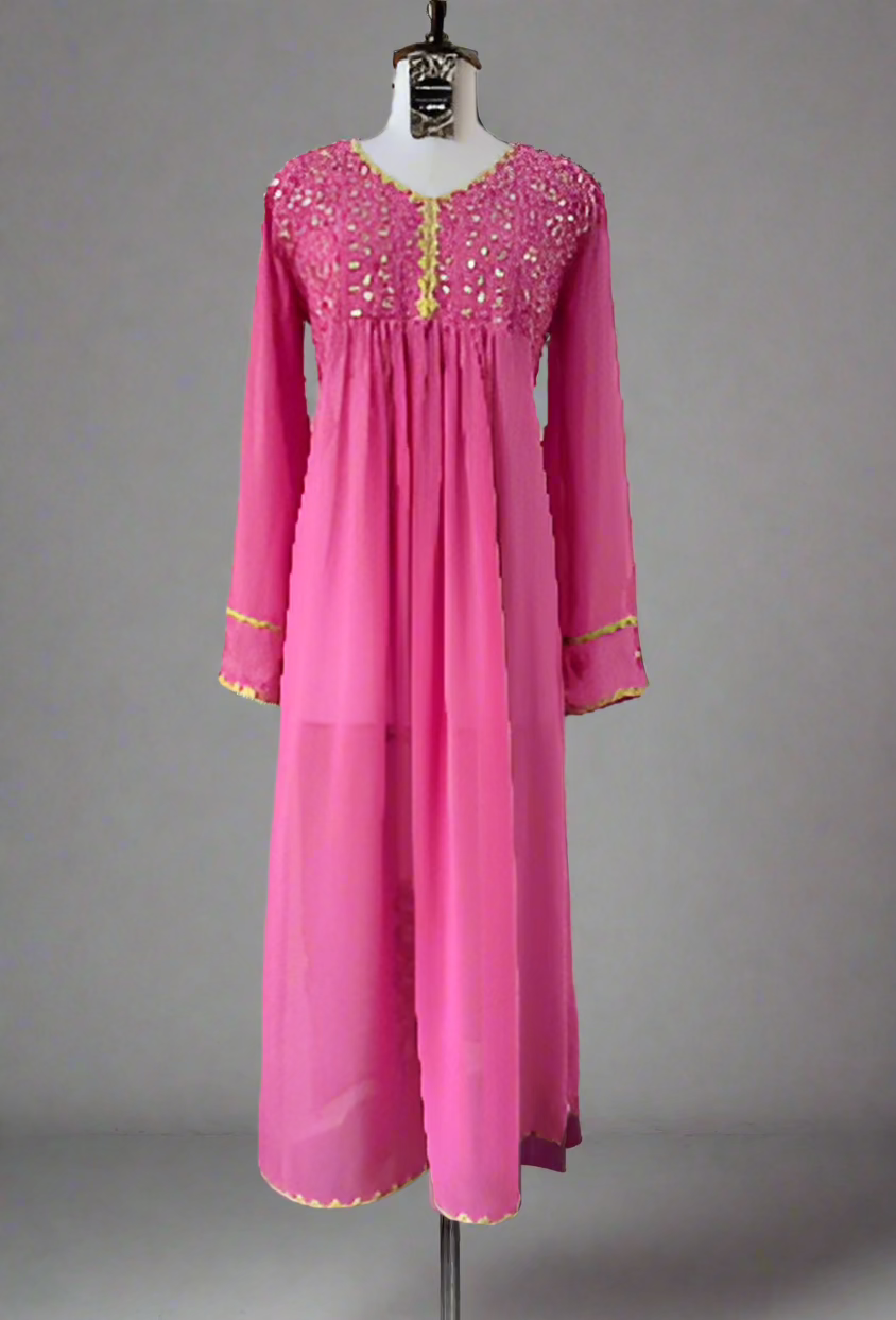 Magenta Chikankari & Gota Patti Kurti