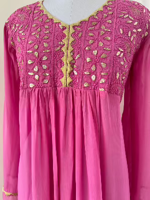 Magenta Chikankari & Gota Patti Kurti