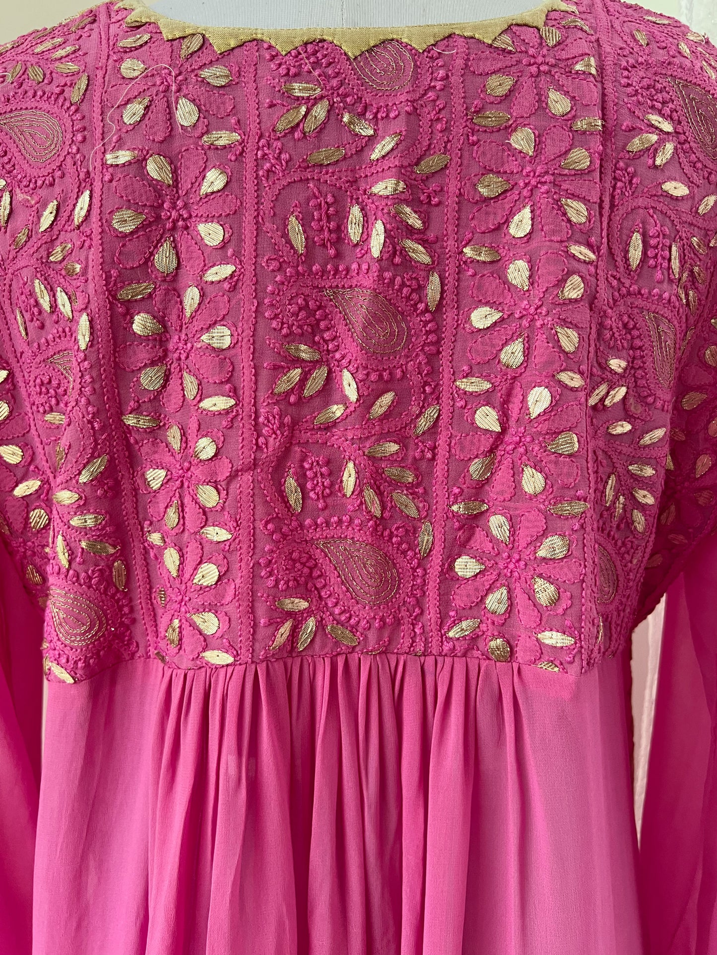 Magenta Chikankari & Gota Patti Kurti