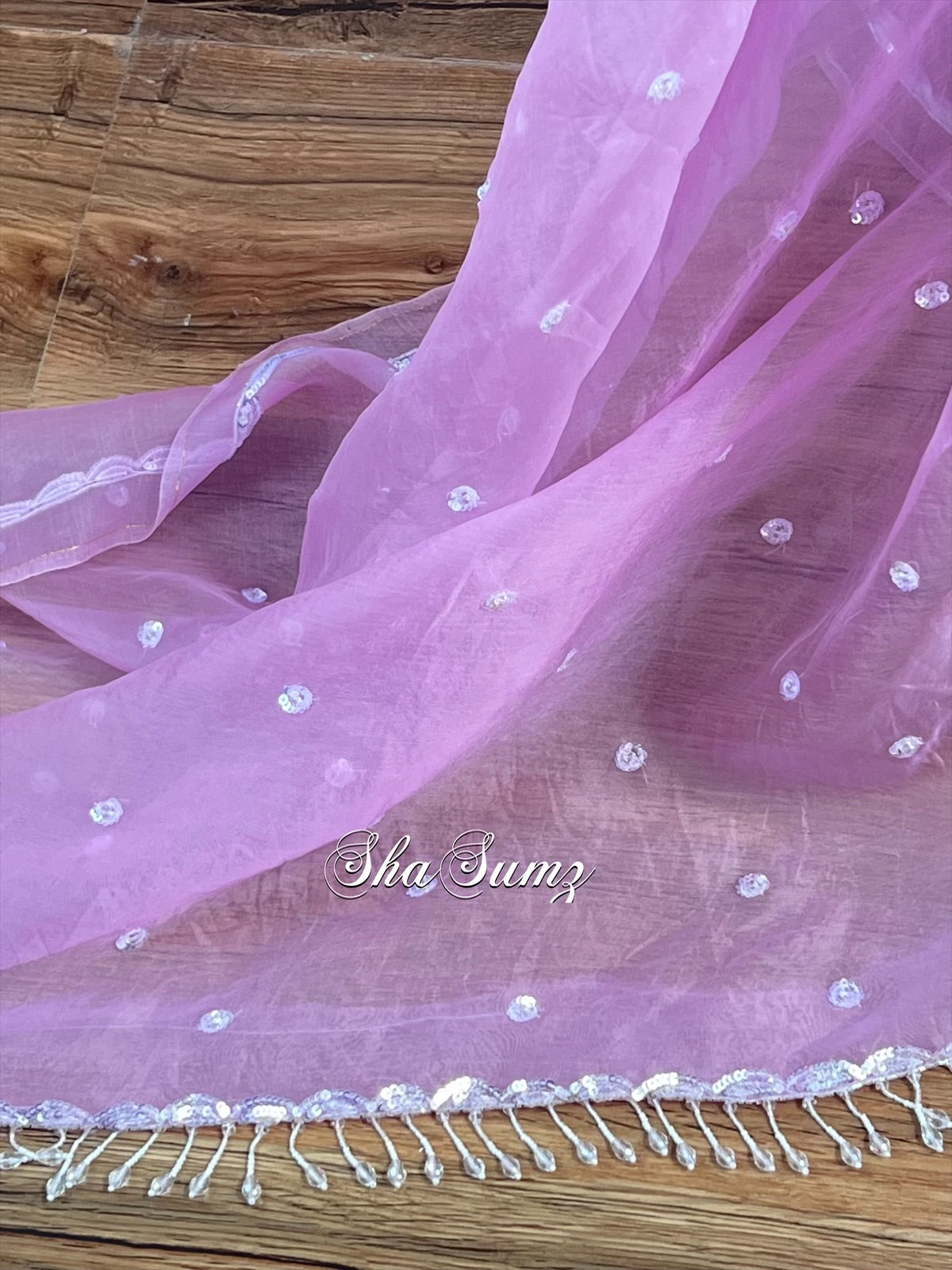 Organza Dupatta with sequins and tassels