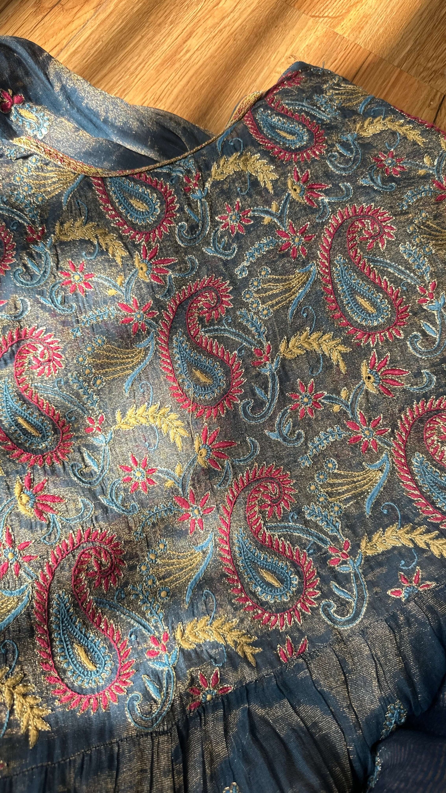 Persian Blue Tissue Chanderi Peshwaz