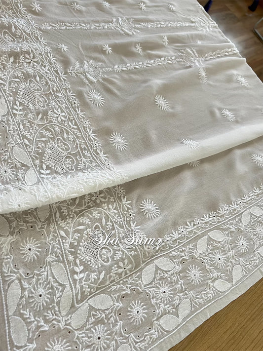 Milky White Dupatta with Do Taar Chikankari
