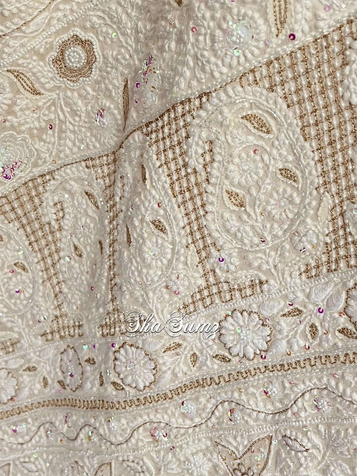 Ivory Pure Georgette Saree with Chikankari & Embellishments