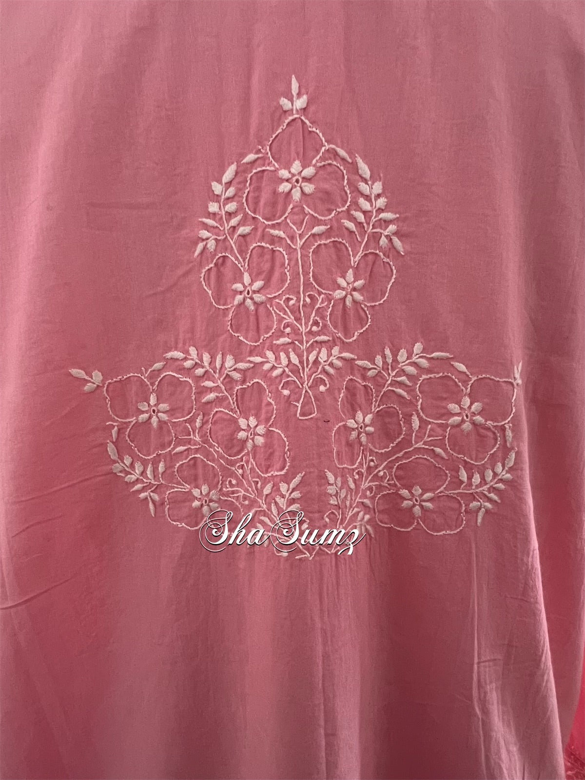 Pink Cotton Kurti with Chikankari