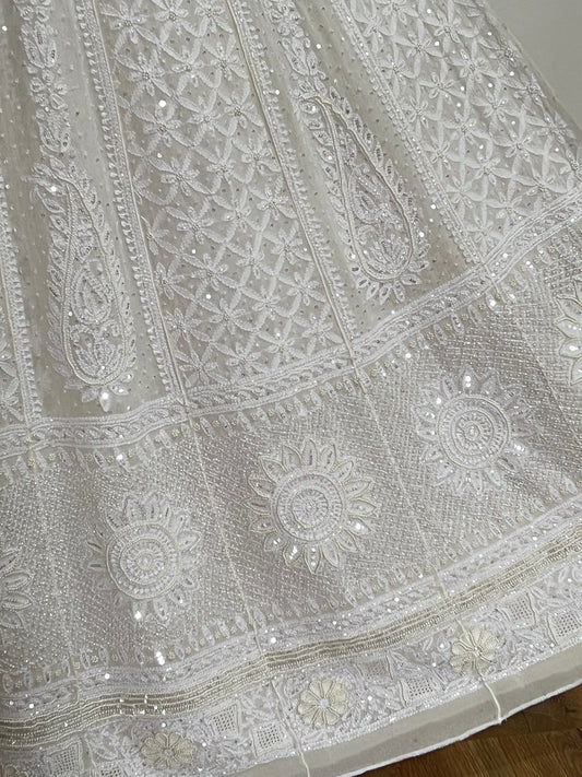 Off White Chikankari and Embellishments Anarkali – Pure Georgette Elegance