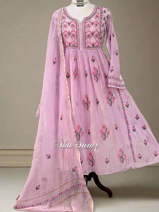 Lavender Mul Chanderi Peshwaz with Chikankari