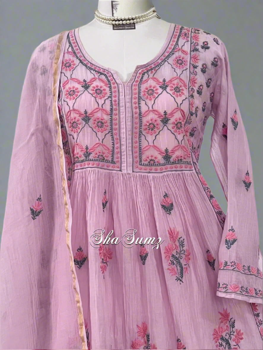 Lavender Mul Chanderi Peshwaz with Chikankari