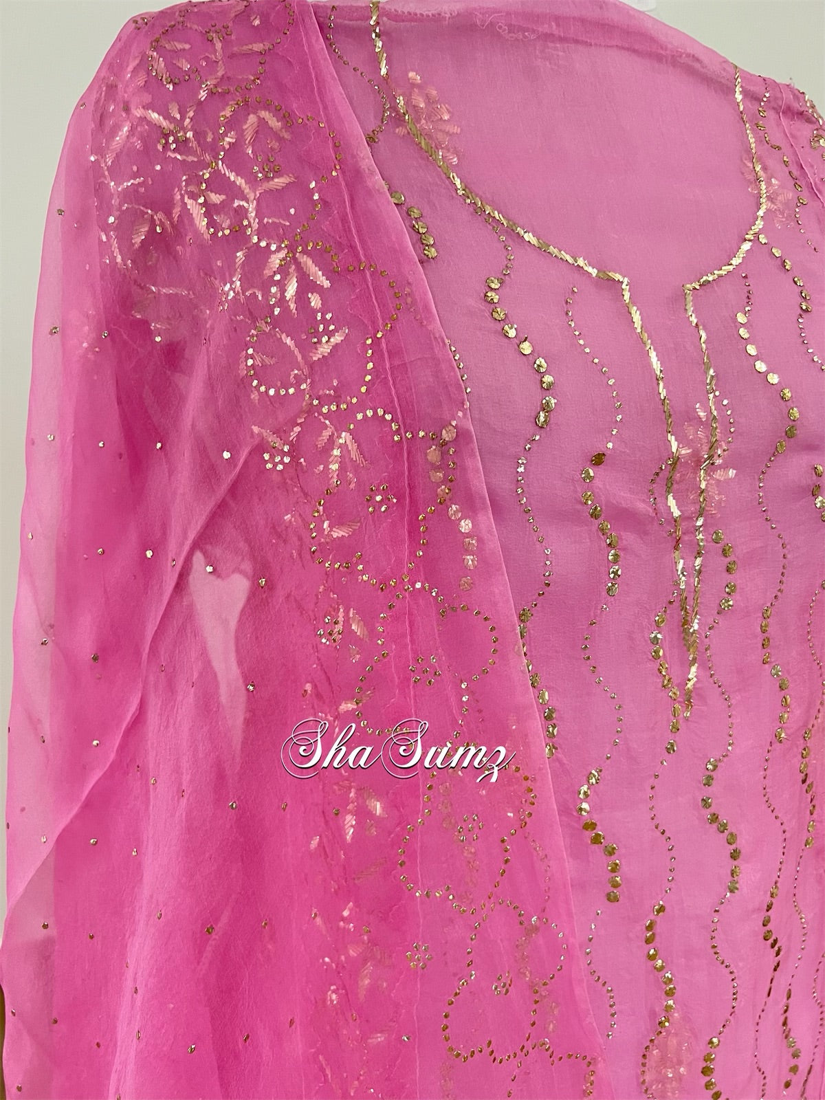 Pink Organza Suit with Mukaish