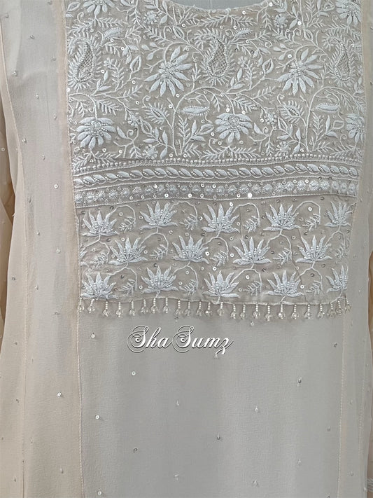 Soft Peach Chikankari & Embellishments Pure Georgette Kurti