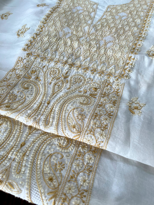 Beige and Ivory Chikankari on Pure Chanderi silk