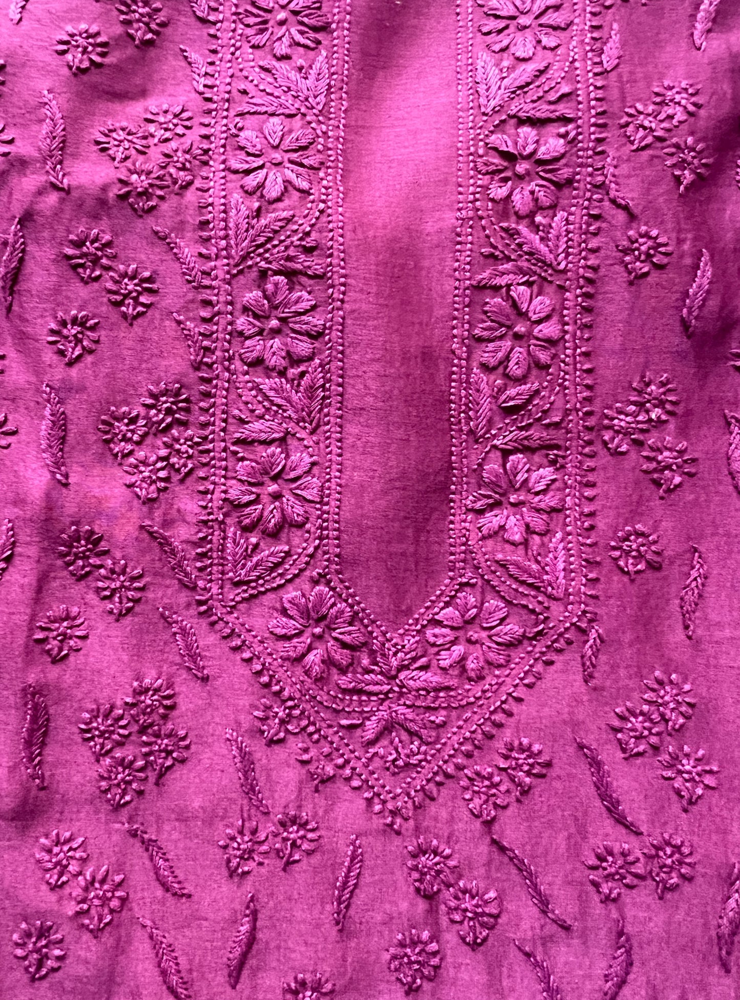 Deep Magenta Chikankari Kurta Fabric - Pure Chanderi