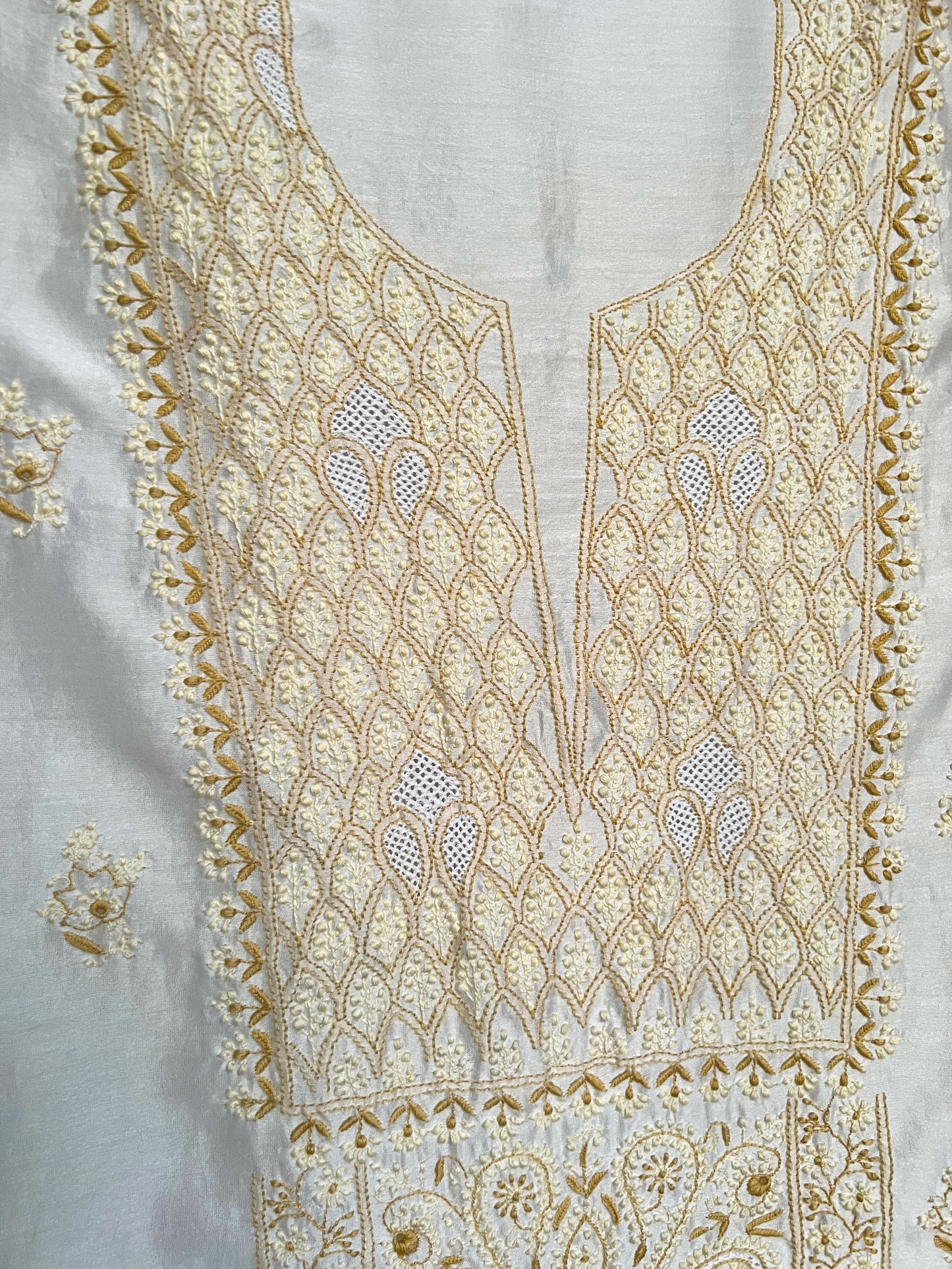 Beige and Ivory Chikankari on Pure Chanderi silk