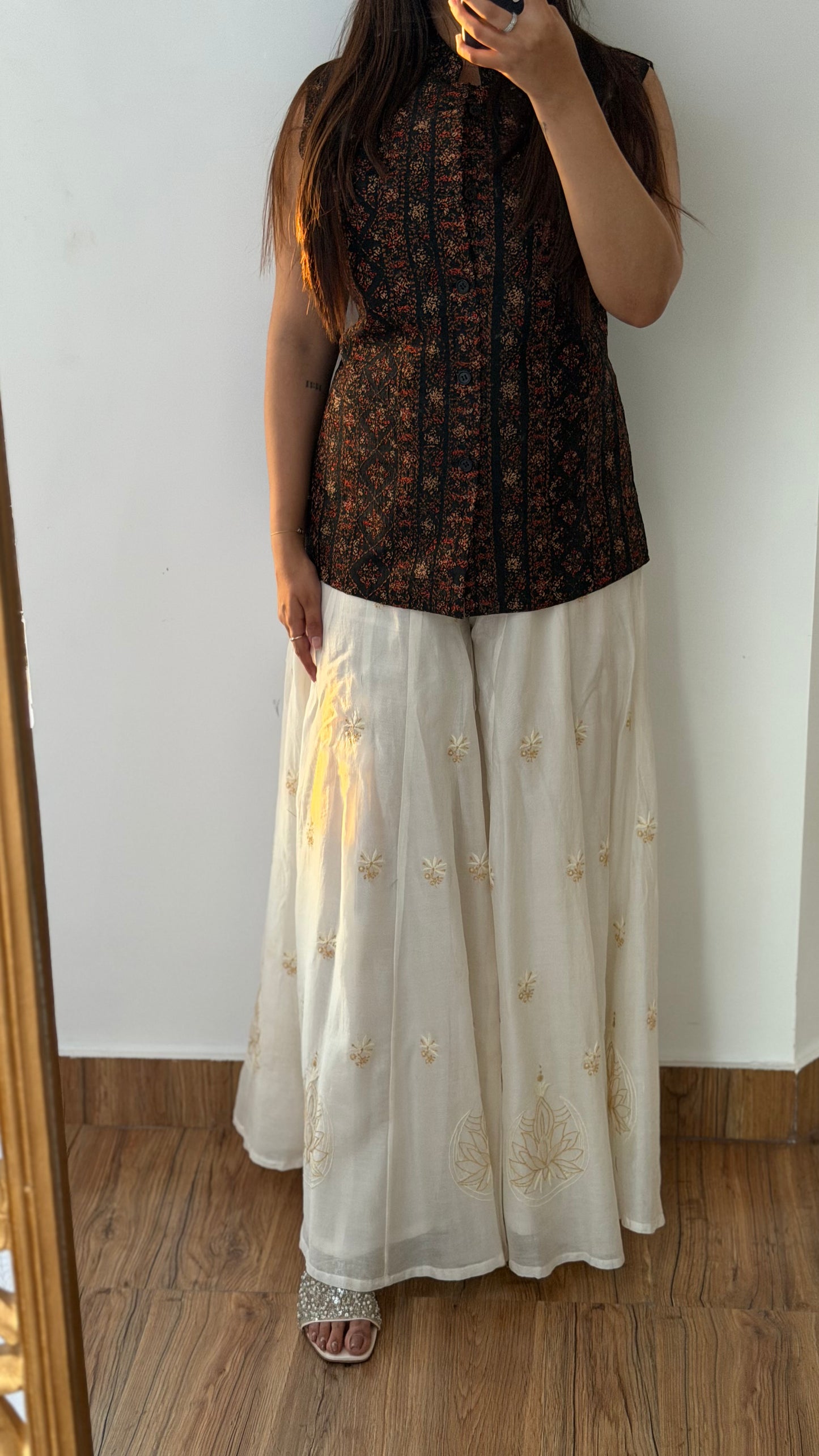 Ready-to-wear, free size, The Ivory Muse: Pure Chanderi Silk Sharara with Chikankari