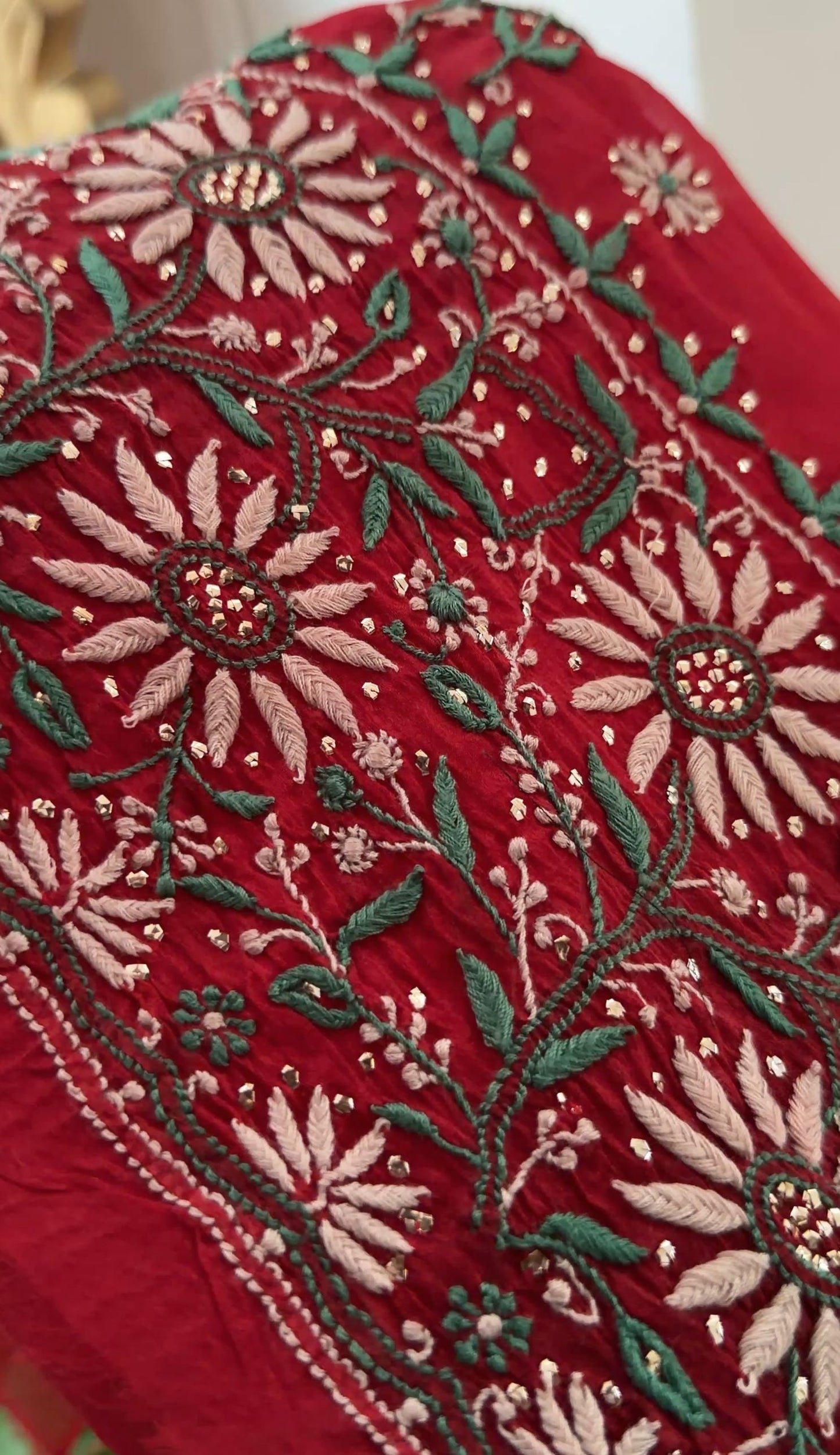 Deep Red Organza Silk Kurta Dupatta Set