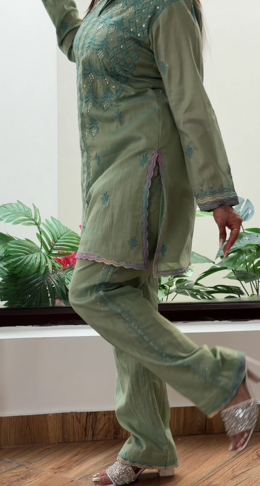 Sage Green Tissue Chanderi Co-ord Set