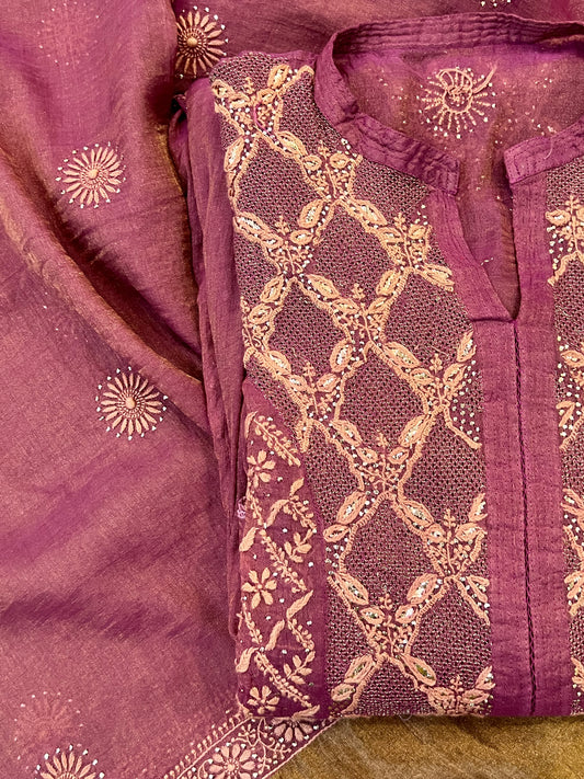 Deep Plum Anarkali with Chikankari, Kasab Haath Jaali and Mukaish
