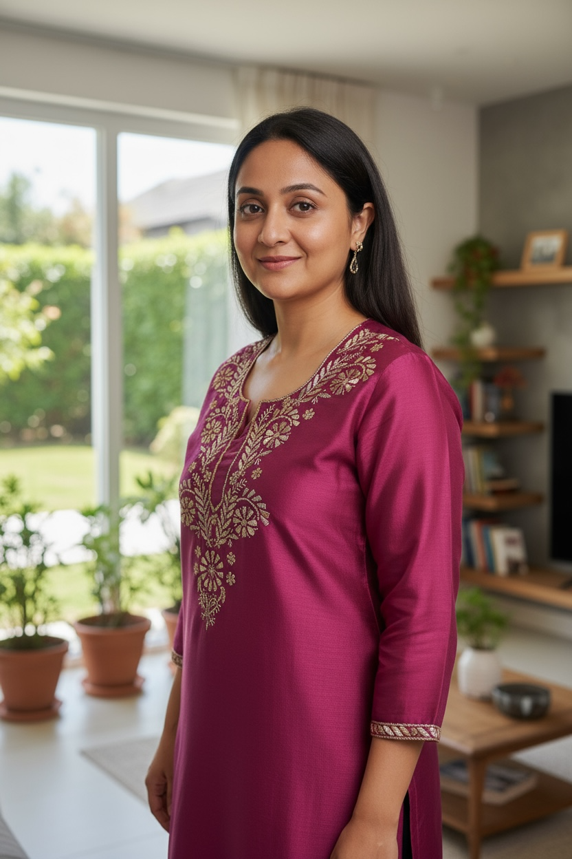 Chanderi Mukaish Kurta - Magenta