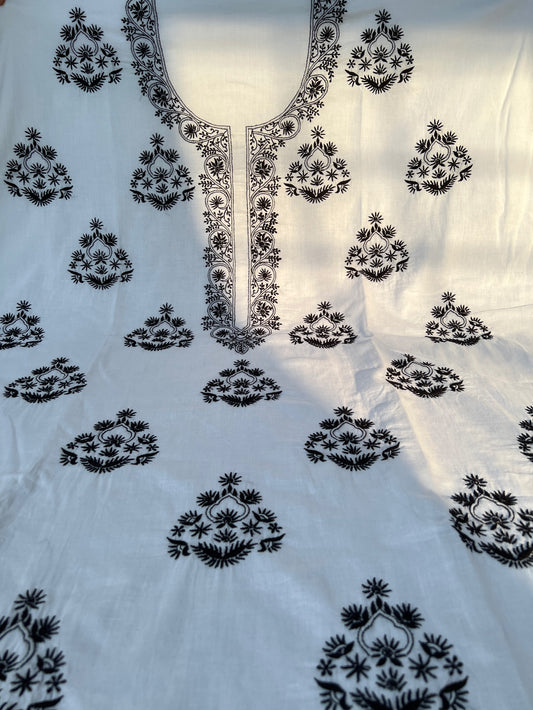 Monochrome Cambric Cotton Kurta with Black Chikankari