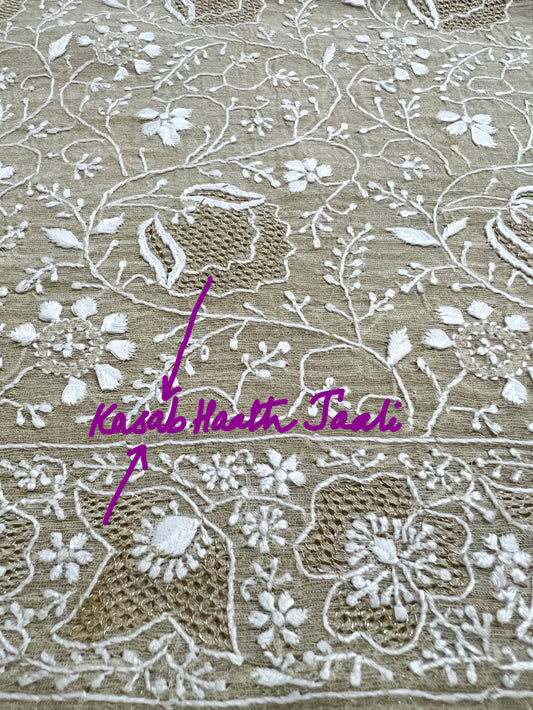 Tissue Chanderi Silk Blouse Fabric with Chikankari & Kasab Haath Jaali