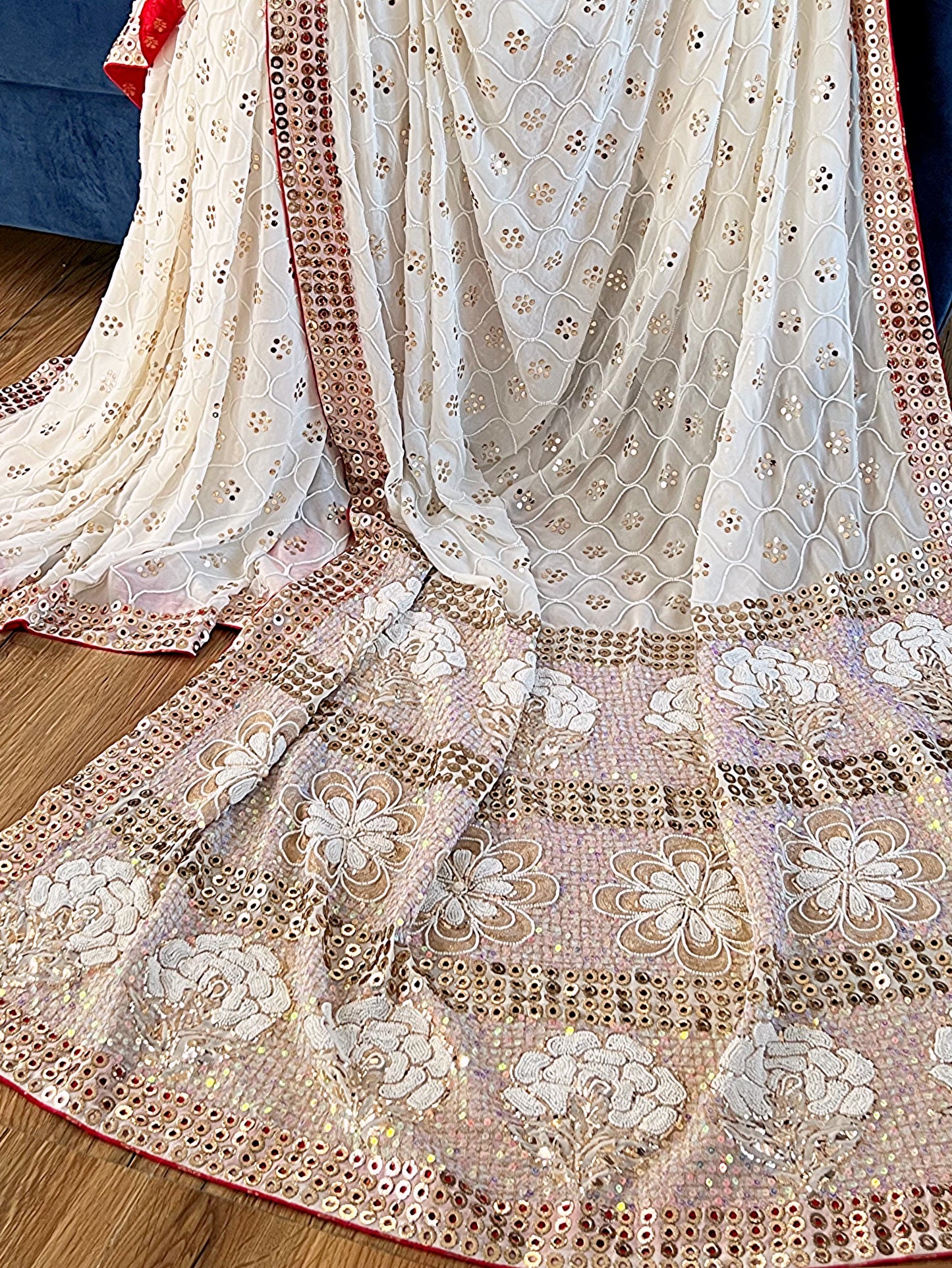 Mukaish and Pearls Saree - Pure Georgette