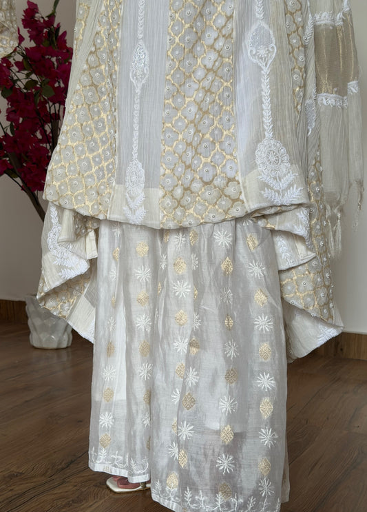 Mul Chanderi Sharara with Chikankari and Zari Weave | Dyeable | Ready to Wear