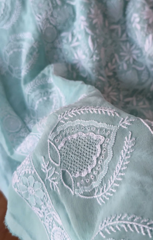 Sea Foam Green and Blush Pink Pure Georgette Chikankari Suit